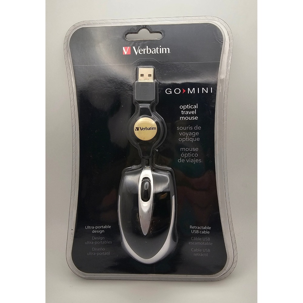 Verbatim Go Mini Optical Travel Mouse Retractable USB Cable Portable